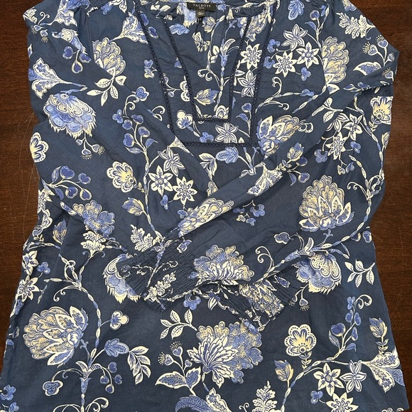 Talbots Navy Blue Floral Blouse - Picture 3 of 4